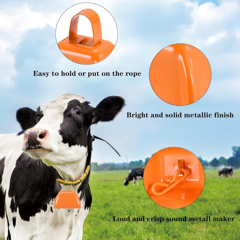 HEYLEAYAR 3Inch Cowbells for Sporting Events,12Pcs Metal Cow Bells Bulk Loud Noise Makers Cow Bell with Handle for Cheering Football Games Spirit Marathon Weddings Party Noisemakers, Orange - Image 3